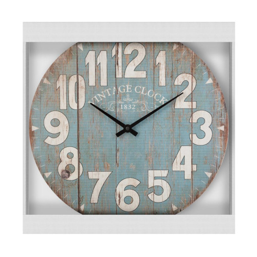 3S. x Home - Pendule en panneau de bois en bleu vieilli MDF D38cm - Horloges Design