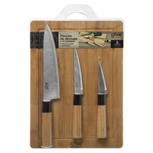 3S. x Home - Planche à découper + couteaux en bambou - Ustensile de cuisine