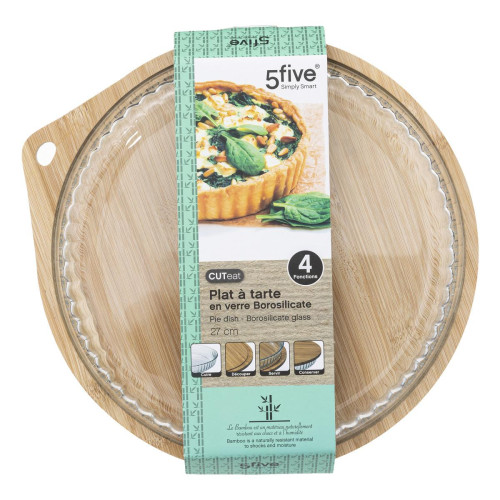 3S. x Home - Plat Tarte en Verre + Couvercle Bambou 27 - Ustensile de cuisine