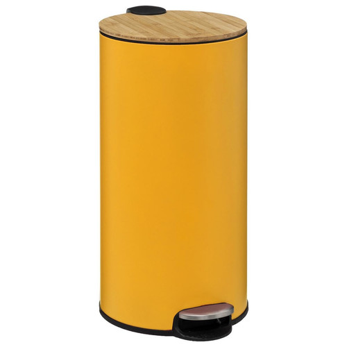 3S. x Home - Poubelle couvercle bambou 30L "Modern Color" jaune moutarde - Couvert et ustensile