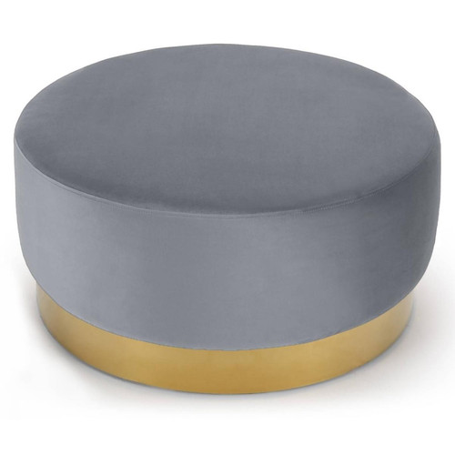 3S. x Home - Pouf Rond Daisy Velours Argent Pied Or - Pouf
