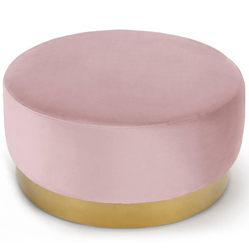 3S. x Home - Pouf Rond Daisy Velours Rose Pied Or - Pouf