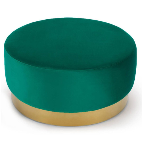 3S. x Home - Pouf Rond Daisy Velours Vert Pied Or - Pouf