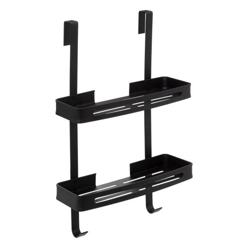 3S. x Home - Serviteur de douche 2 niveaux stick adhésif noir "Blackalu" - Nouveautés Meuble Et Déco Design
