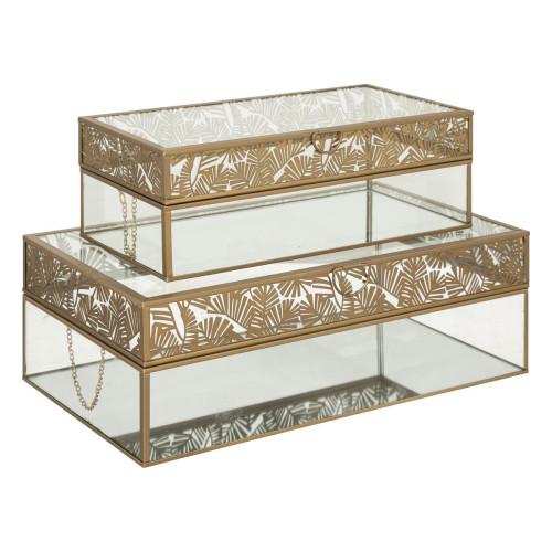 3S. x Home - Set de 2 boîtes "Rivi" métal et verre doré - Panier Et Boîte Design