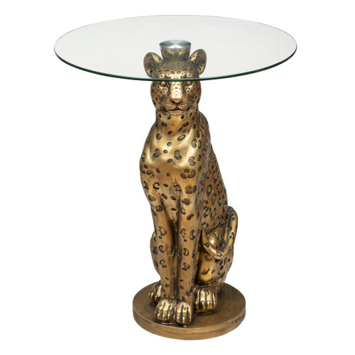 3S. x Home - Table à café D40cm "Leopard" en résine & verre trempé  doré - Table Basse Design