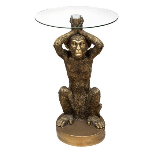 3S. x Home - Table à café en résine et verre trempé doré "Monkey"  - Table Basse Design