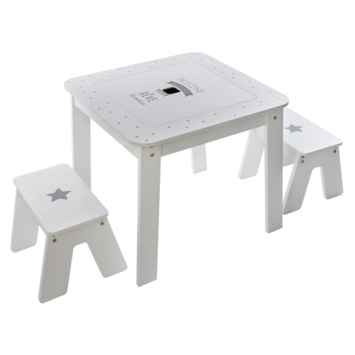 3S. x Home - Table banc + 2 tabourets garçon blanc  - Bureau Enfant Design