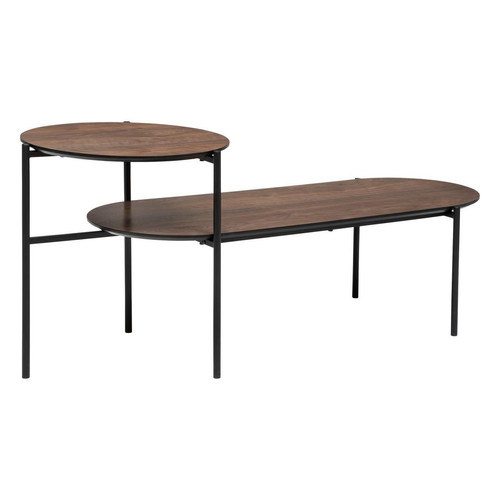 3S. x Home - Table basse 2 niveaux "Kemi" en placage noyer & métal 118x43cm - Meuble Et Déco Design