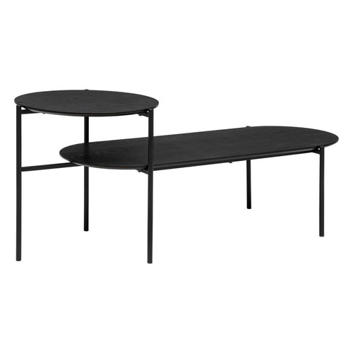 3S. x Home - Table basse 2 niveaux en placage noyer et métal noir "Kemi"  - Table d appoint noire