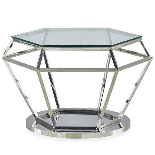 3S. x Home - Table basse en Verre Transparent et Pied Argent  - Le salon