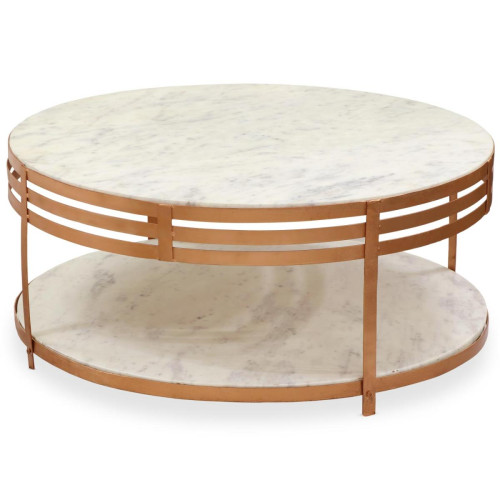 3S. x Home - Table Basse CELYAN Marbre Blanc Et Métal Bronze - Table basse