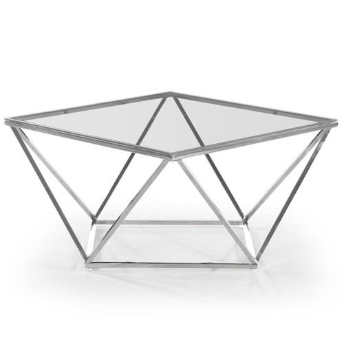 3S. x Home - Table basse Louane en Verre Transparent et pieds Argent - Table Basse Design