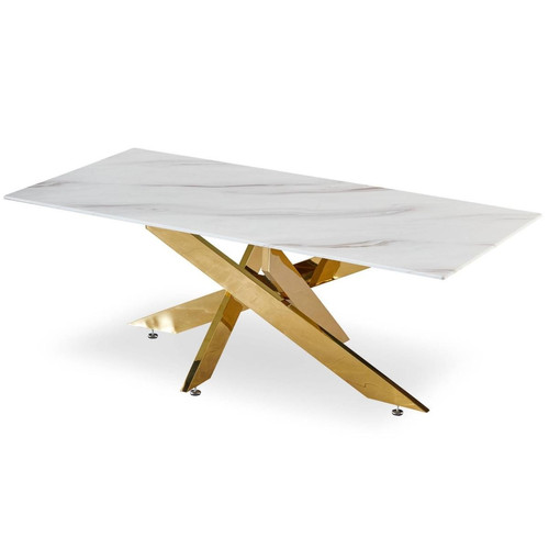 3S. x Home - Table basse en Verre effet Marbre blanc et pieds Or  - Meuble Et Déco Design