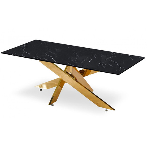 3S. x Home - Table Basse NAELLE En Verre Effet Marbre Noir Et Pieds Or - Table d appoint noire