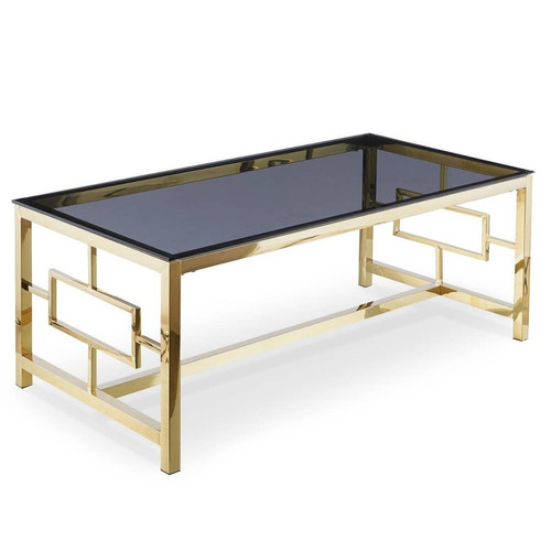 3S. x Home - Table basse Pégo en Verre Fumé et pieds Or - Table Basse Design