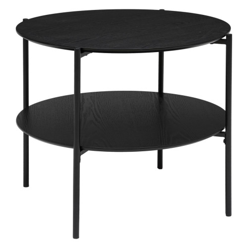 3S. x Home - Table basse ronde "Kemi" en placage noyer & métal D63,2cm noir - Table d appoint noire