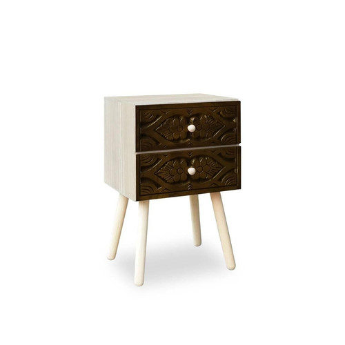 3S. x Home - Table de chevet Catana 2 tiroirs Marron - Chambre Adulte Design
