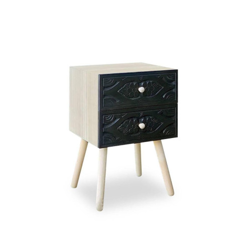 3S. x Home - Table de chevet Catana 2 tiroirs Noir Carbone - Table De Chevet Design