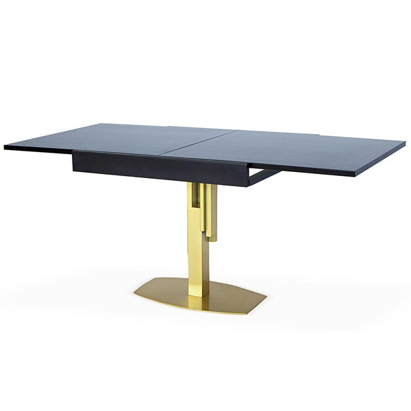 Table design carrée extensible 180cm Mealane pied central Or et Bois Noir 3S. x Home