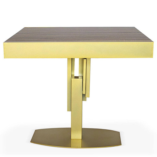 3S. x Home - Table design carrée extensible 180cm Mealane pied central Or et Bois Sonoma - Table Salle A Manger Design