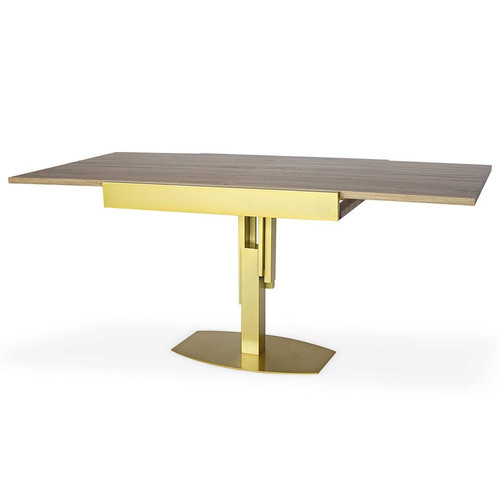 Table design carrée extensible 180cm Mealane pied central Or et Bois Sonoma 3S. x Home