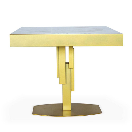 3S. x Home - Table design carrée extensible 180cm Mealane pied central Or et Effet Marbre blanc - Table basse blanche design