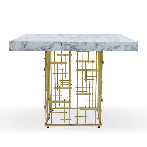 3S. x Home - Table extensible style graphique Métal Noir et Marbre blanc - Table basse blanche design