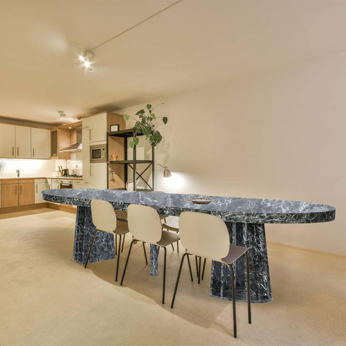3S. x Home - Table ovale extensible Effet Marbre Noir  - Nouveautés Meuble Et Déco Design