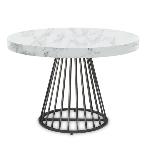 3S. x Home - Table ronde extensible Grivery Effet marbre Blanc et pieds Noir - Table Salle A Manger Design