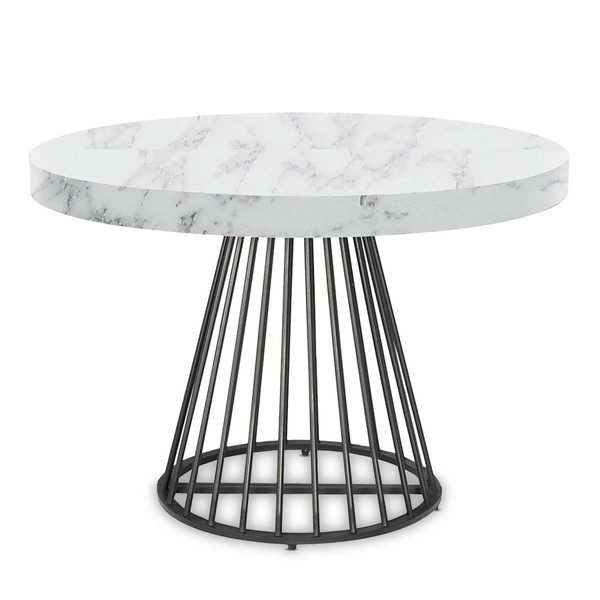 Table ronde extensible Grivery Effet marbre Blanc et pieds Noir Blanc 3S. x Home Meuble & Déco