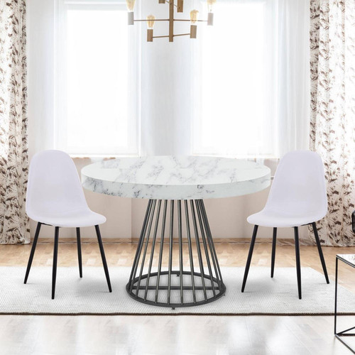 Table ronde extensible Grivery Effet marbre Blanc et pieds Noir 3S. x Home