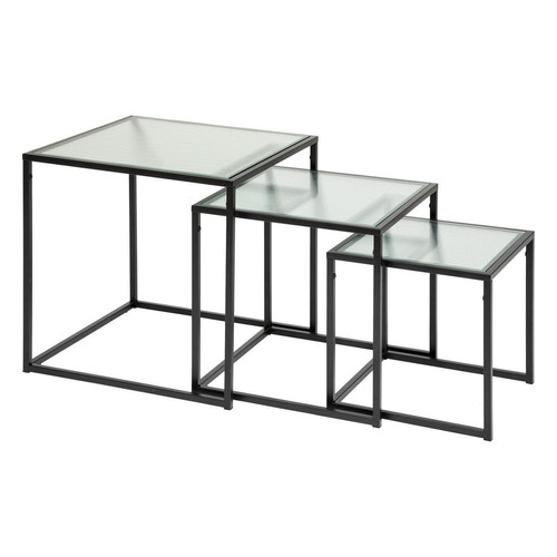 3S. x Home - Tables gigognes "Aldir", métal et verre trempé, noir - Table d appoint noire