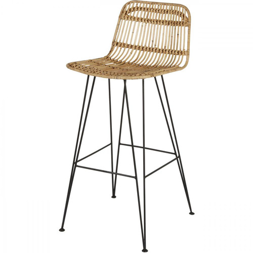 3S. x Home - Tabouret de bar Beige avec assise en rotin  - Chaise Et Tabouret Et Banc Design