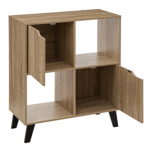 3S. x Home - Étagère 4 cases porte "Ceda" effet bois naturel - Meuble Et Déco Design