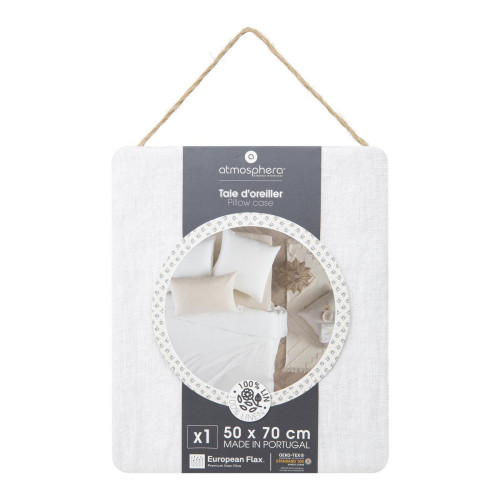 3S. x Home - Taie d?oreiller 100 % blanc ivoire 50x70cm - Linge de lit lin