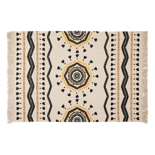 3S. x Home - Tapis imrpimé tribal  en coton noir et blanc - La Déco Design