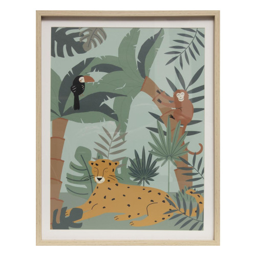 3S. x Home - Toile enfant "Jungle", bois et verre, 40x50 cm - Chambre Enfant Design