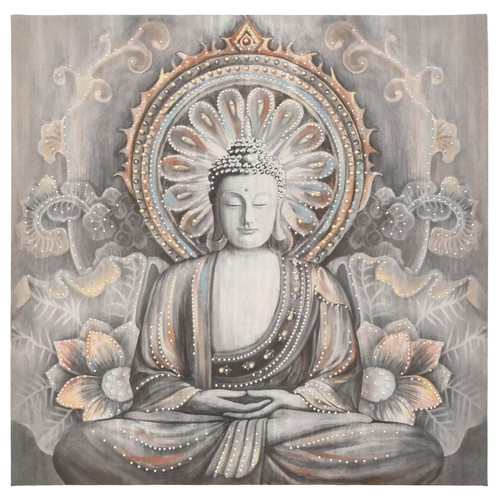 3S. x Home - Toile imprimée "Bouddha", bois et métal, 58 x 58 cm - Tableau Et Toile Design