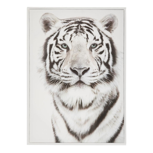 3S. x Home - Toile imprimée "Tigre", bois, noir et blanc, 50x70 cm - Meuble Et Déco Design