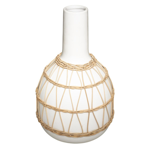 Vase en Céramique Rotin H 28,5 cm Blanc 3S. x Home Meuble & Déco