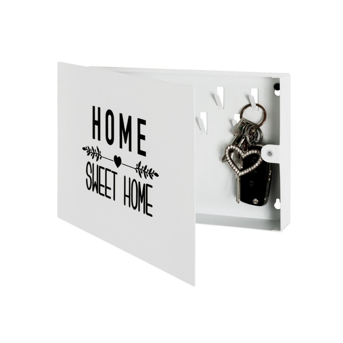 Boîte à clés à motif Home Sweet Home avec 9 crochets en Métal laqué Blanc