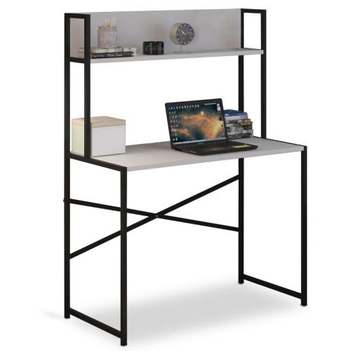 3S. x Home - Bureau avec étagère style industriel BUZELIN L100xP50cm Blanc - Bureau Design