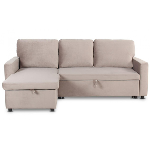 3S. x Home - Canapé d'angle convertible BALEARES Velours Taupe - Canapé convertible