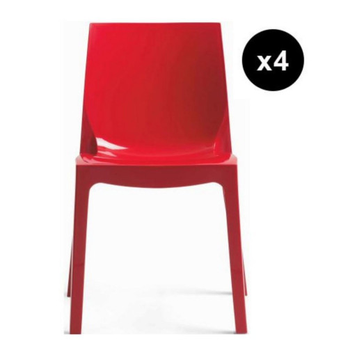 3S. x Home - Lot de 4 Chaises Design Rouge Laquée LADY - Chaise Et Tabouret Et Banc Design