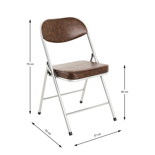 Chaise pliante en tube d'acier couleur Alu recouvert de simili cuir Marron vintage Marron 3S. x Home Meuble & Déco