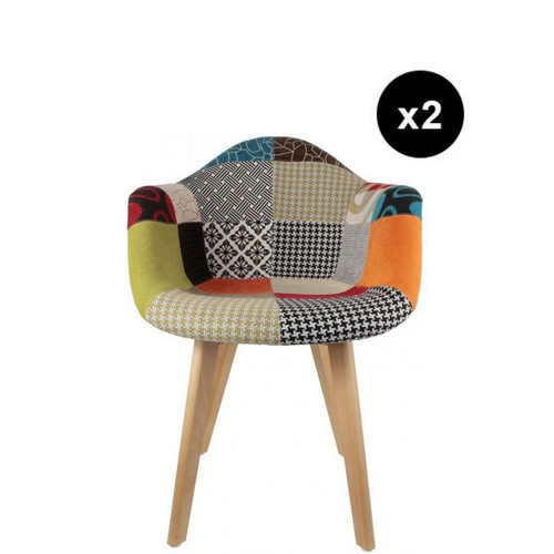 3S. x Home - Chaise scandinave avec accoudoir patchwork coloré FJORD - Chaise Design