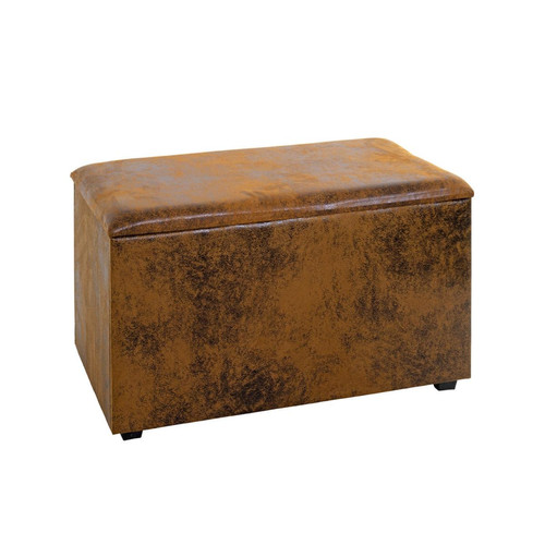 3S. x Home - Coffre de rangement métal recouvert simili cuir marron - Collection Contemporaine Meuble Deco Design