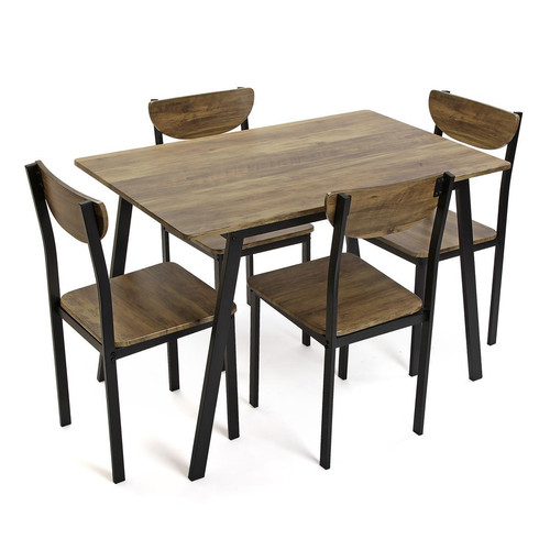 3S. x Home - Ensemble Table Et Ses 4 Chaises Noir - Table Salle A Manger Design
