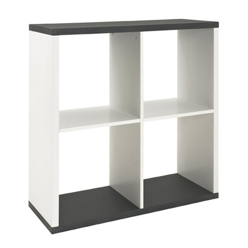 3S. x Home - Etagère à 4 cases blanc avec plateau décor granit - Bibliothèque, étagère